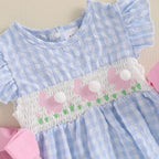Lioraitiin Baby Girls Rompers Easter Rabbit Embroidery Plaid Fly