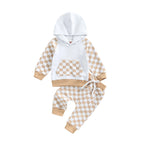 Lioraitiin 0-4Years Girl Boy Outfit 2Pcs Set Plaid Long Sleeve Hoodie
