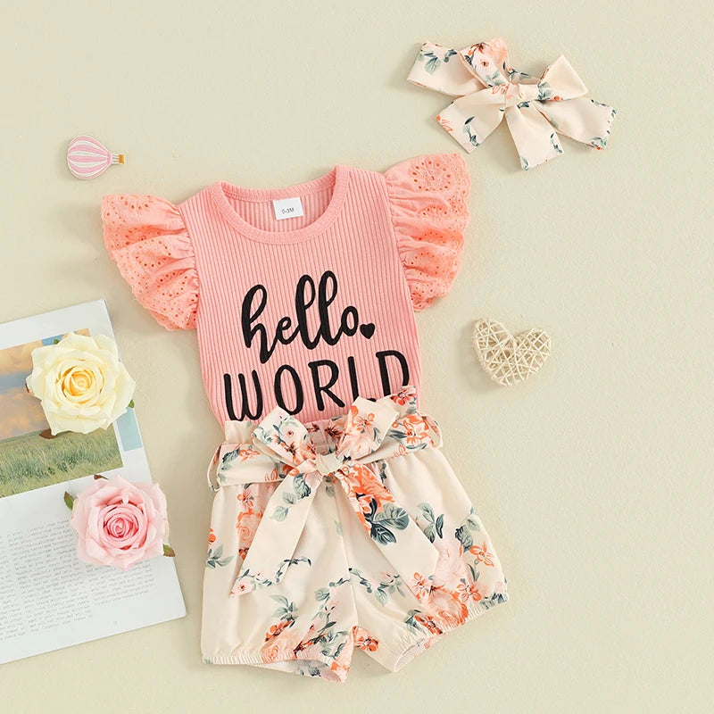Lioraitiin Baby Girls Shorts Outfits Letter Print Fly Sleeve Romper