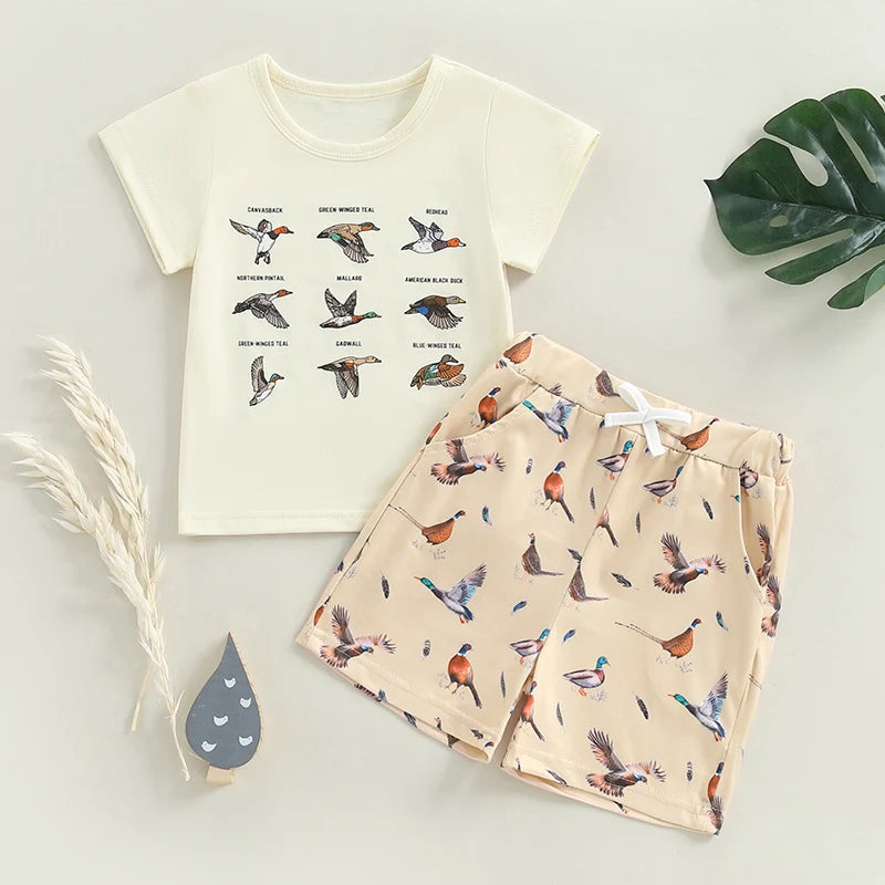 Lioraitiin Toddler Baby Boy Duck Outfit Short Sleeve T-shirts Elastic