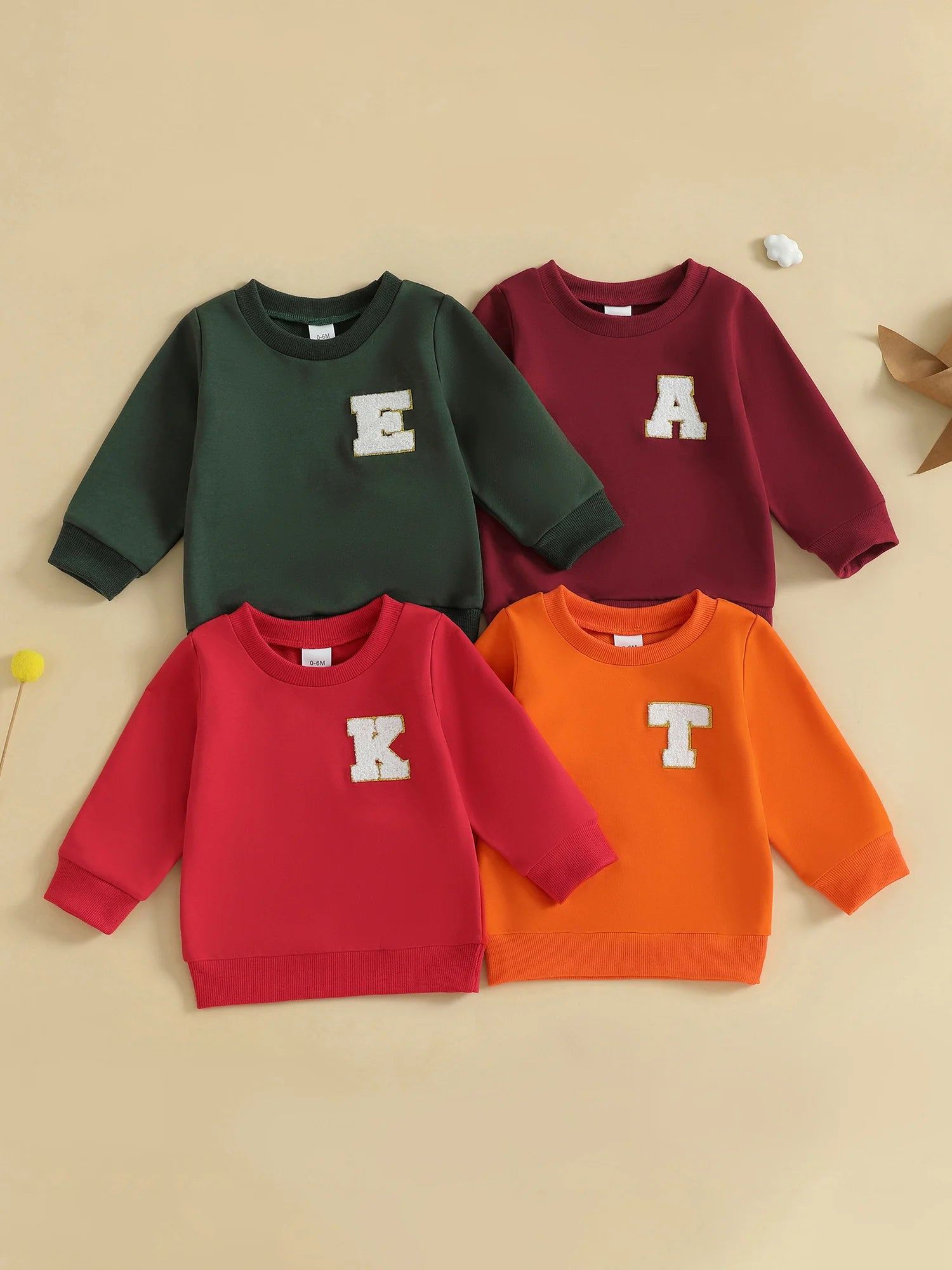 Toddler Baby Girl Boys Sweatshirt Letter Embroidery Round Neck Long