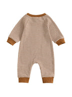 Lioraitiin Baby Boy Sweatshirt Romper Rugby Stripe Print Long Sleeve
