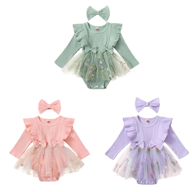 Lioraitiin Baby Girls 2 Piece Outfits Floral Mesh Patchwork Ruffles