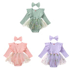 Lioraitiin Baby Girls 2 Piece Outfits Floral Mesh Patchwork Ruffles
