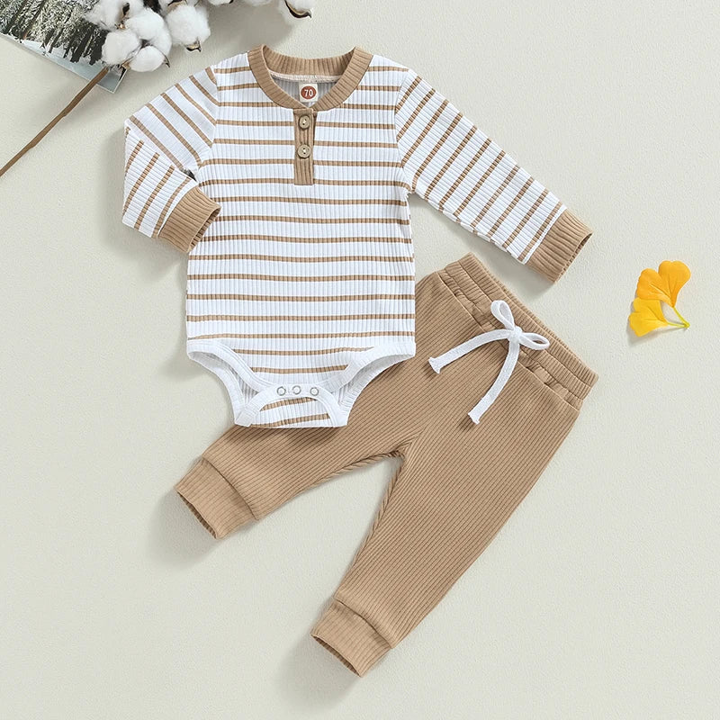 Lioraitiin 0-24M Infant Baby Boy 2Pcs Outfits Long Sleeve Striped