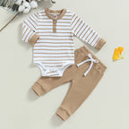 Lioraitiin 0-24M Infant Baby Boy 2Pcs Outfits Long Sleeve Striped
