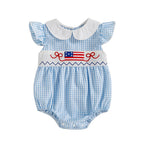 Lioraitiin Newborn Baby Girl 4th of July Romper Ruffle Sleeveless