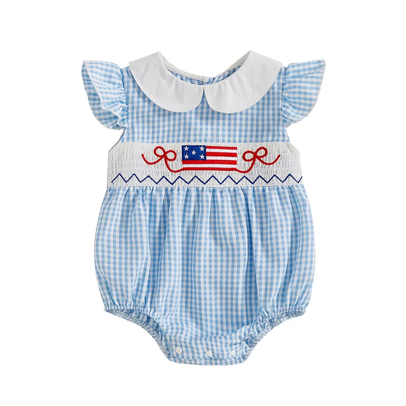 Lioraitiin Newborn Baby Girl 4th of July Romper Ruffle Sleeveless