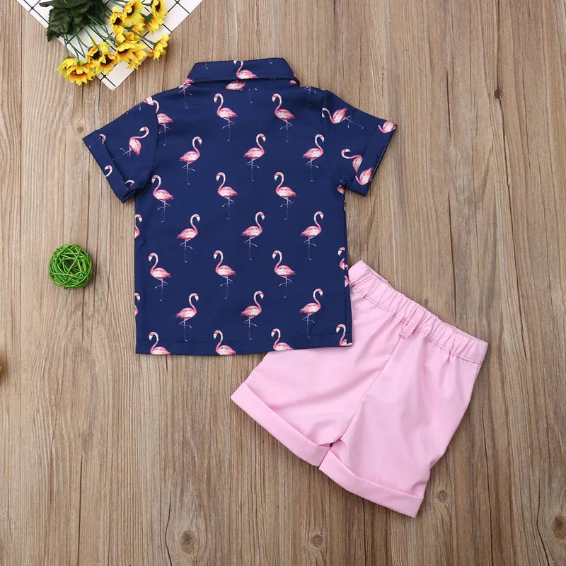 Lioraitiin 1-6Years Toddler Baby Boy Gentleman Flamingo Short Sleeve