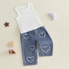 Lioraitiin 2Pcs Toddler Girls Outfits Sleeveless Crew Neck Solid