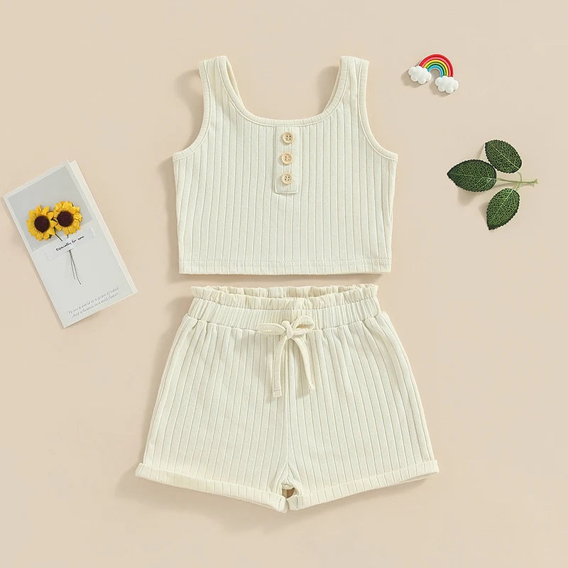 Lioraitiin 0-8Years Kid Girls 2Pcs Pants Suit Sleeveless Knitting