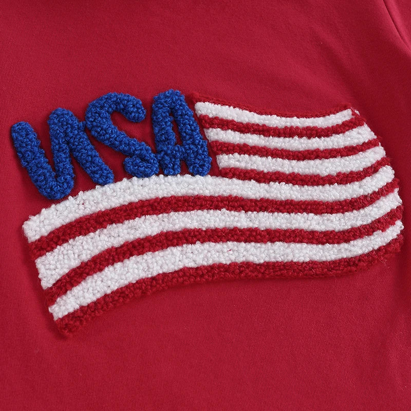 Lioraitiin Baby Boys Patriotic Outfits Flag Embroidery Short Sleeves