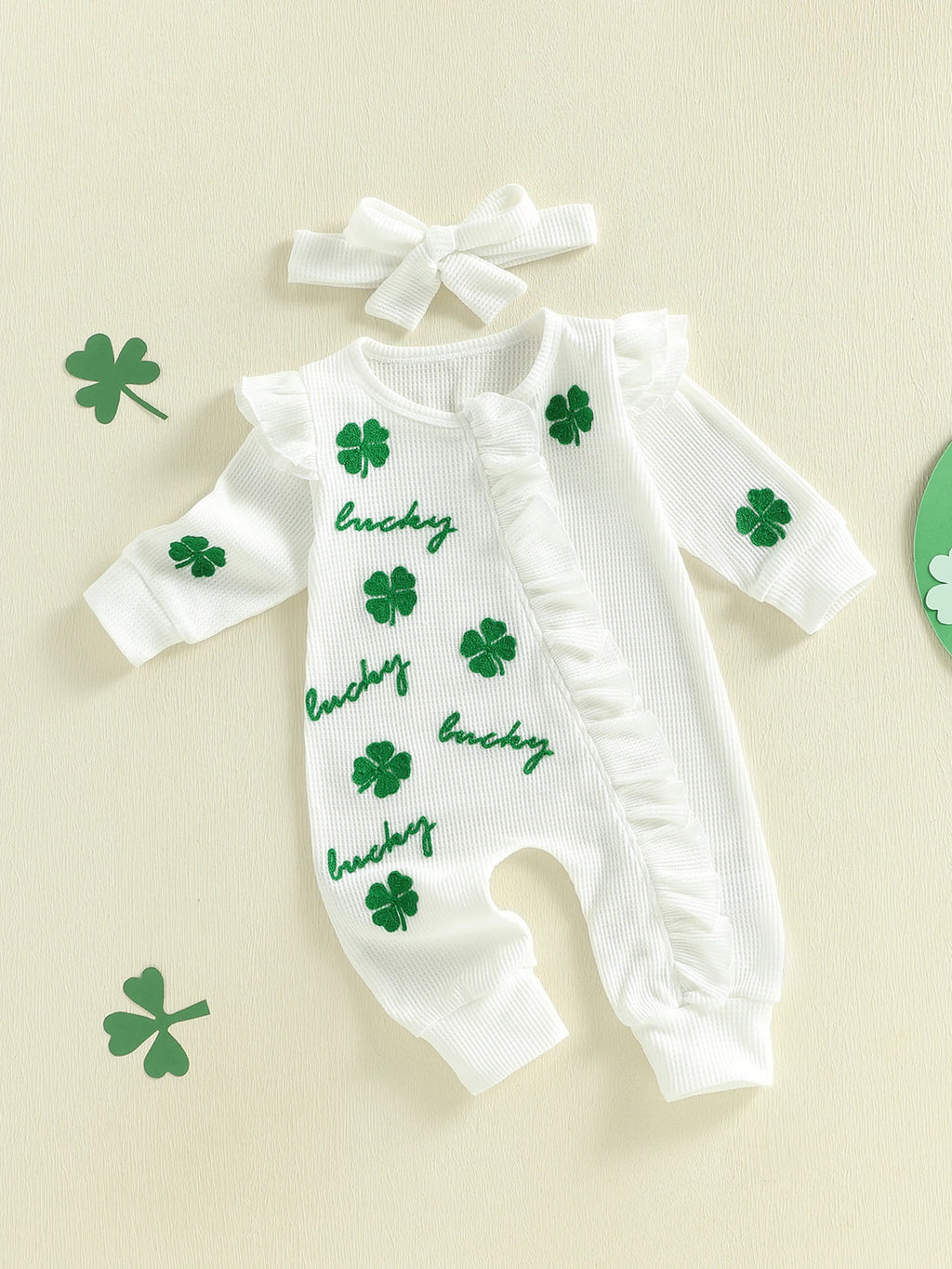 Lioraitiin Baby Girl Outfit Clover Letters Embroidery Ruffle Long