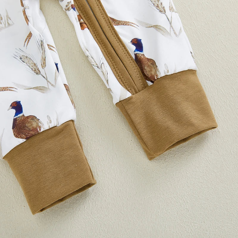 Lioraitiin Newborn Baby Boys Rompers Soft Bird Wheat Ear Pattern