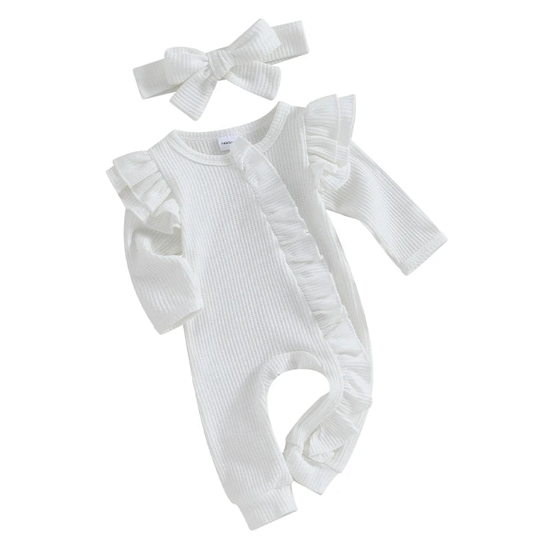 Lioraitiin 0-12M Newborn Infant Baby Girl Ruffle Zipper Romper Long