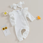 Lioraitiin 0-12M Newborn Infant Baby Girl Ruffle Zipper Romper Long