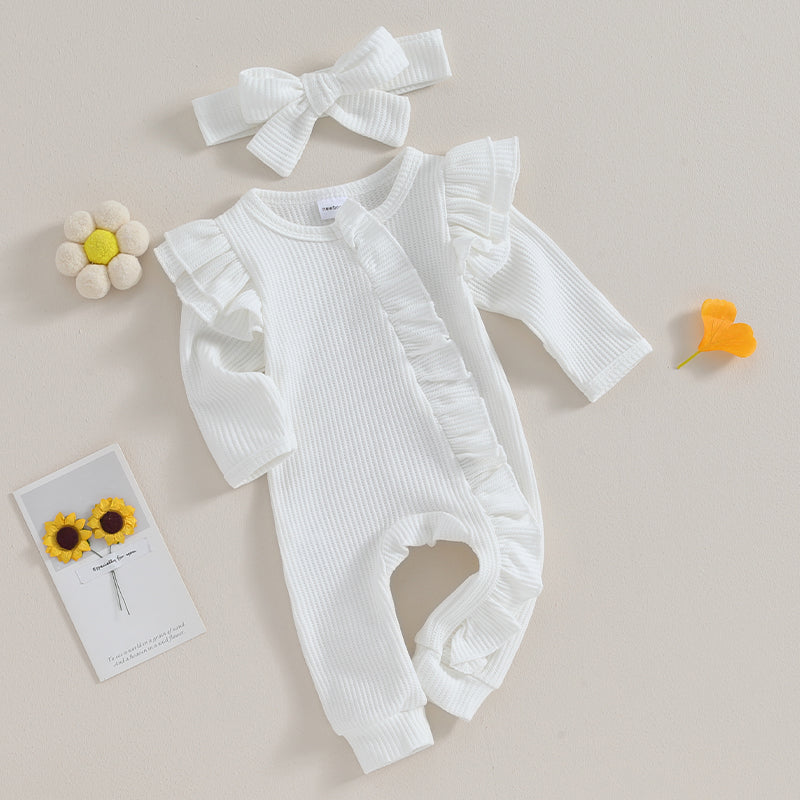 Lioraitiin 0-12M Newborn Infant Baby Girl Ruffle Zipper Romper Long