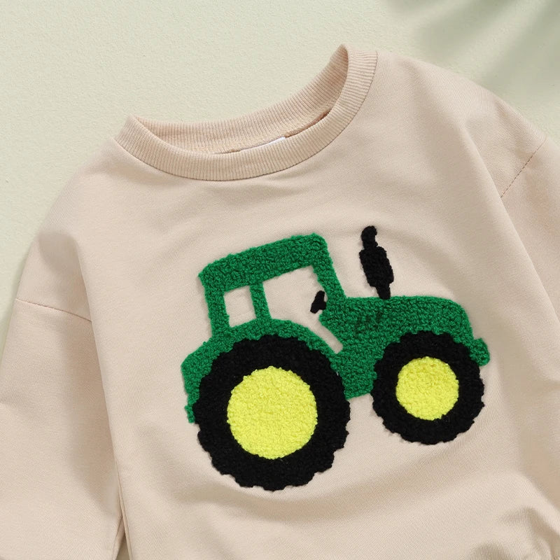 Lioraitiin Baby Girls Boys Romper Long Sleeve Crewneck Tractor
