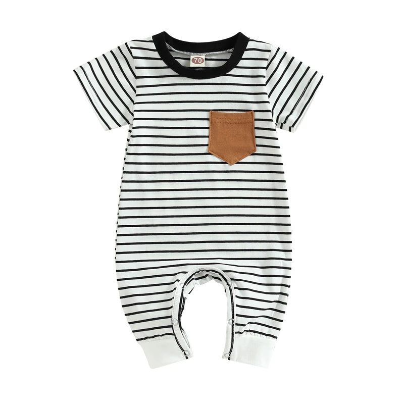Lioraitiin 0-18M Newborn Baby Boys Jumpsuit Round Neck Contrast Color