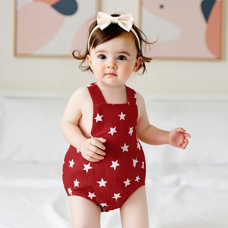 Lioraitiin Baby Girls Boys Romper Sleeveless Stars Print Bodysuit