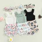 Lioraitiin 0-18M Infant Baby Girls Shorts Set Sleeveless Romper