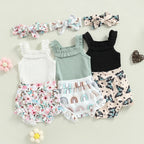Lioraitiin 0-18M Infant Baby Girls Shorts Set Sleeveless Romper