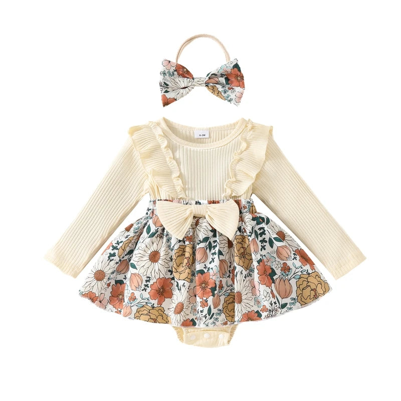 Lioraitiin Baby Girl Outfit, Flower Print Ruffle Trim Long Sleeve