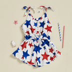 Lioraitiin Kid Girl 4th of July Overalls Shorts Bow/Popsicle Print
