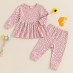 Lioraitiin 1-5Y Toddler Girl Outfits Floral Print Crew Neck Long
