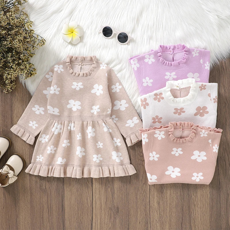 Lioraitiin Toddler Kids Girl Long Sleeve Dress Floral Print Ruffle