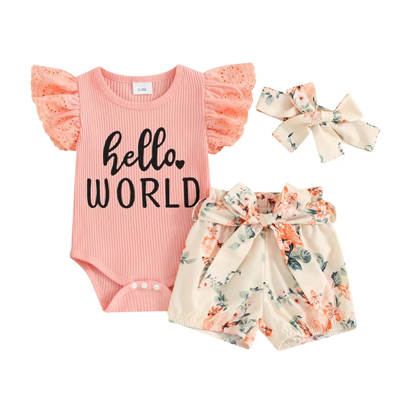 Lioraitiin Baby Girls Shorts Outfits Letter Print Fly Sleeve Romper