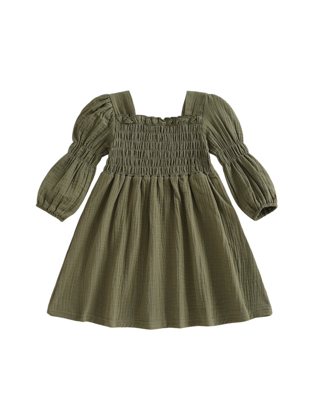 Lioraitiin Toddler Girl Bubble Sleeve Dress Stylish Solid Smocked