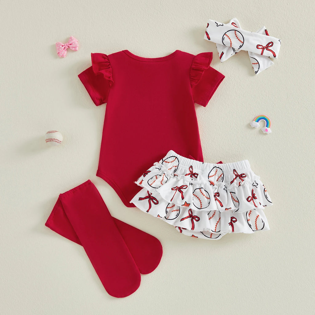 Lioraitiin Baby Girl Outfits Letter Bow Print O-Neck Short Sleeve