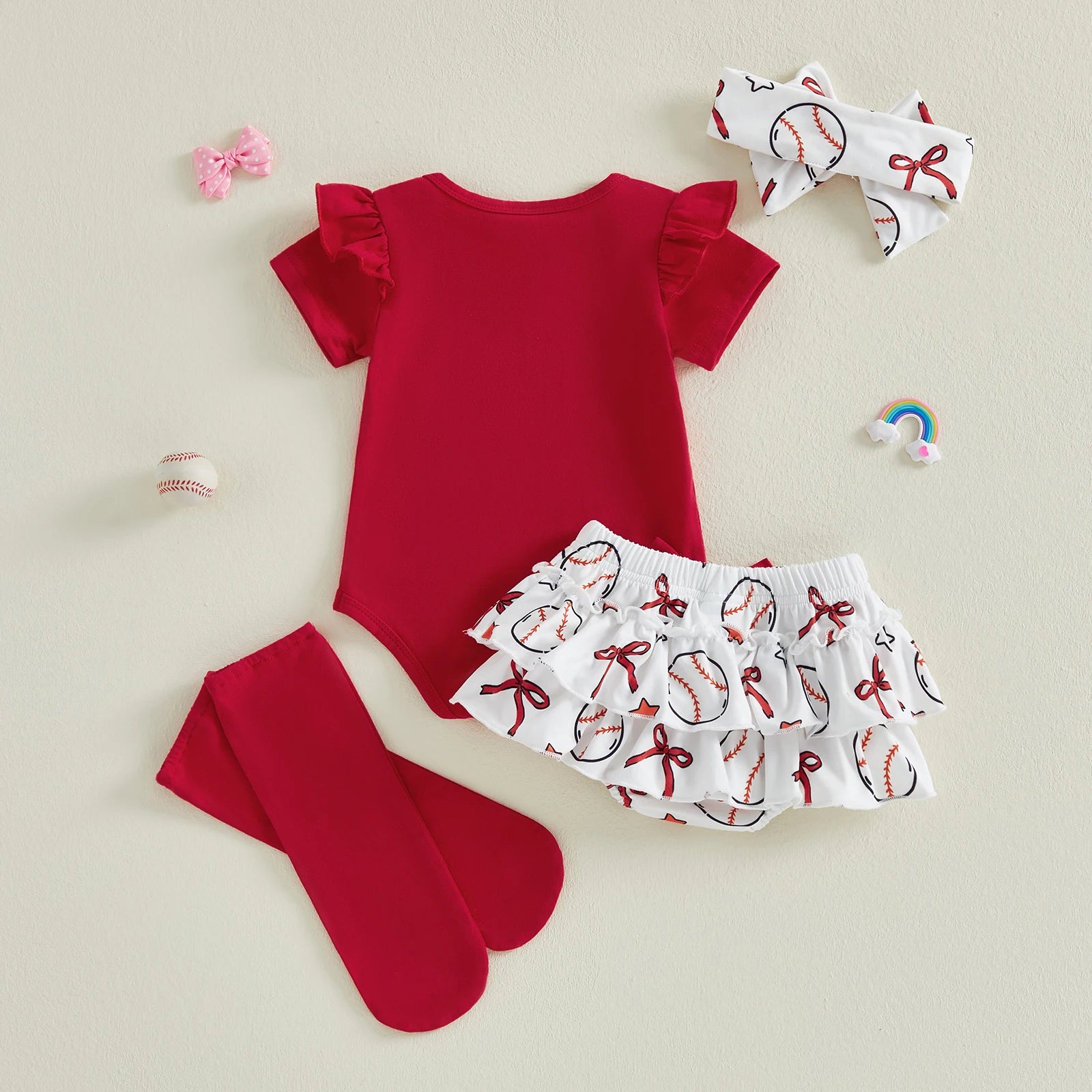 Lioraitiin Baby Girl Outfits Letter Bow Print O-Neck Short Sleeve