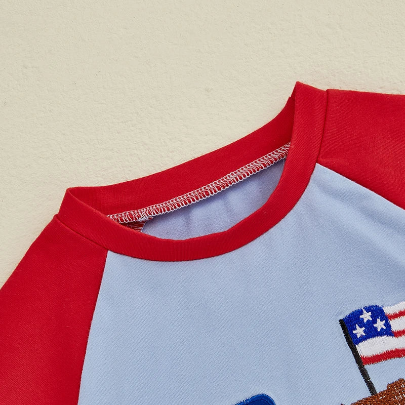Lioraitiin Baby Boys Patriotic Outfits Tractor Embroidery Short