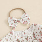 Lioraitiin Baby Girl Outfits Floral Pattern Smocked Crew Neck Short
