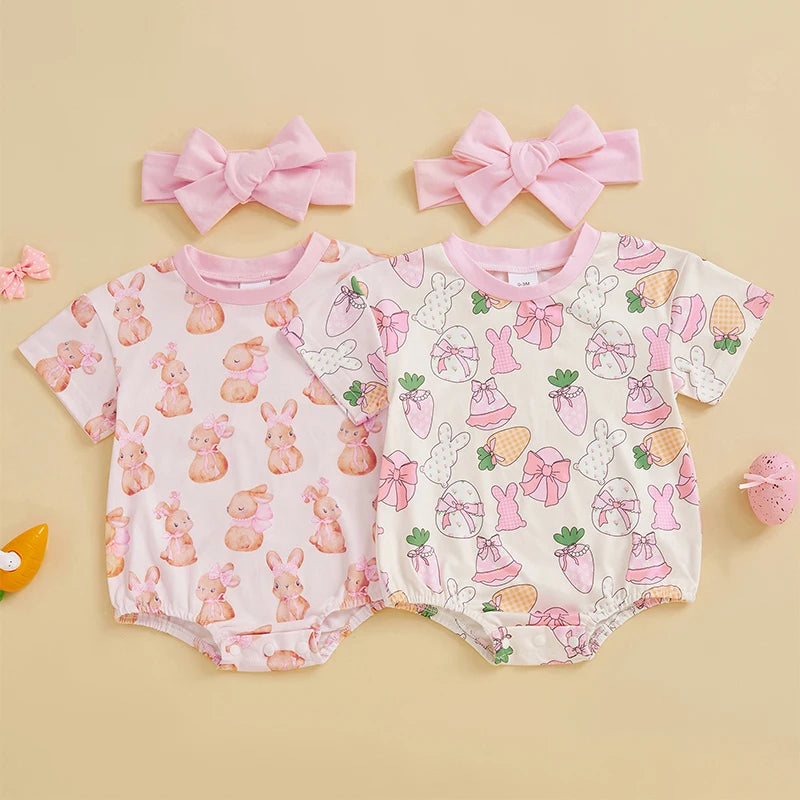 Lioraitiin 0-18M Baby Girl Easter Outfit Short Sleeve Crew Neck