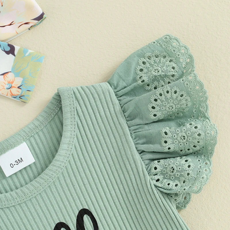 Lioraitiin Baby Girls Shorts Outfits Letter Print Fly Sleeve Romper