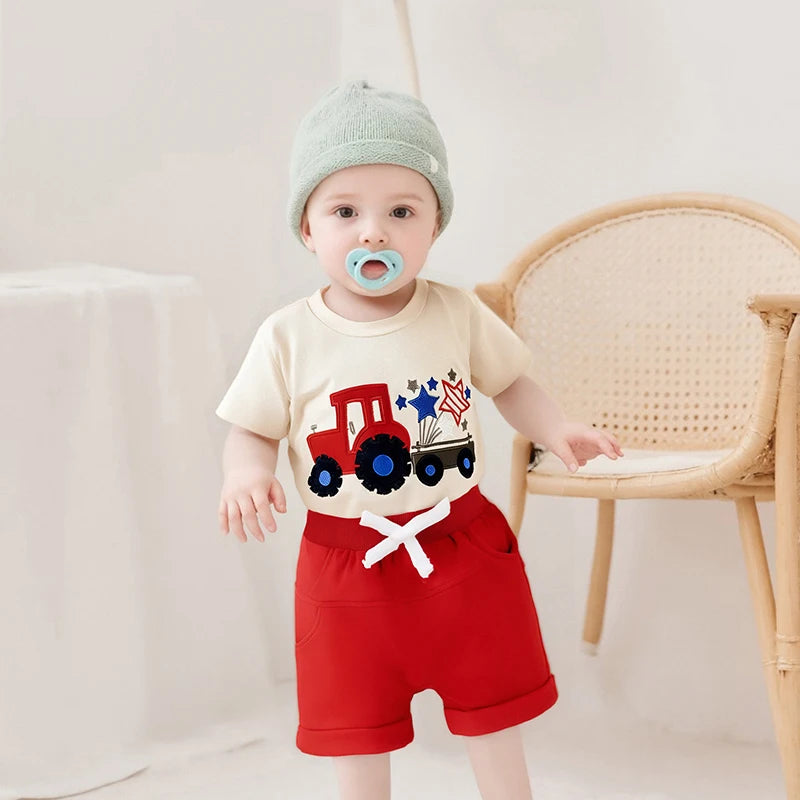 Lioraitiin Toddler Baby Boy 4th of July Outfit Star Truck Embroidery