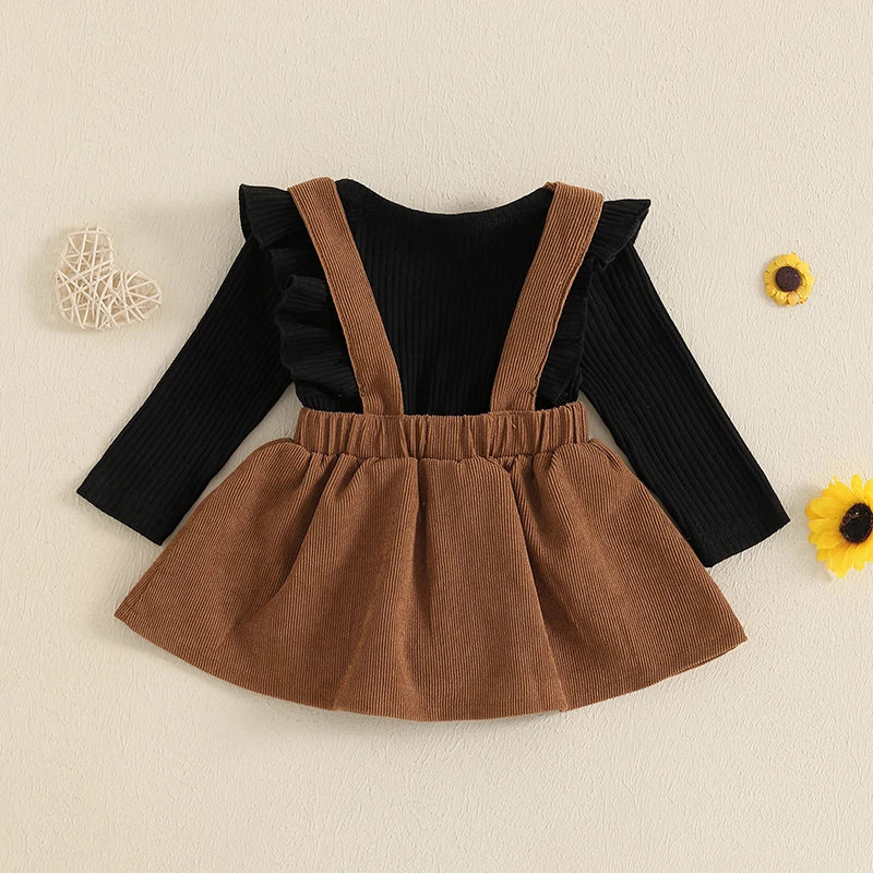 Lioraitiin Baby Girl Outfit Solid Ruffled Long Sleeve Crew Neck