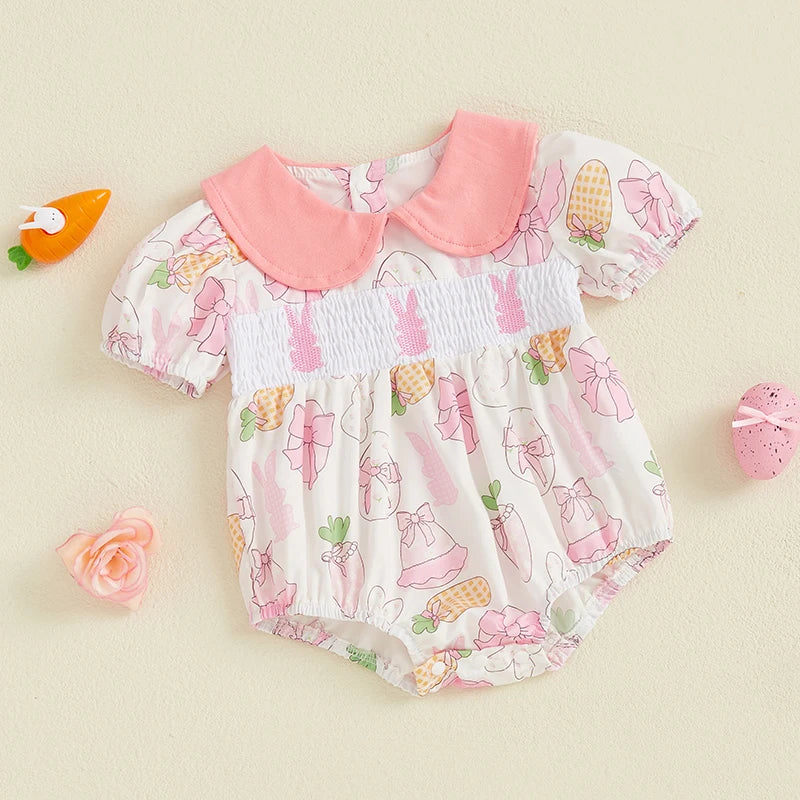 Lioraitiin Baby Girls Rompers Easter Rabbit Easter Eggs Print Doll