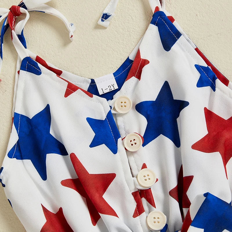 Lioraitiin Kid Girl 4th of July Overalls Shorts Bow/Popsicle Print