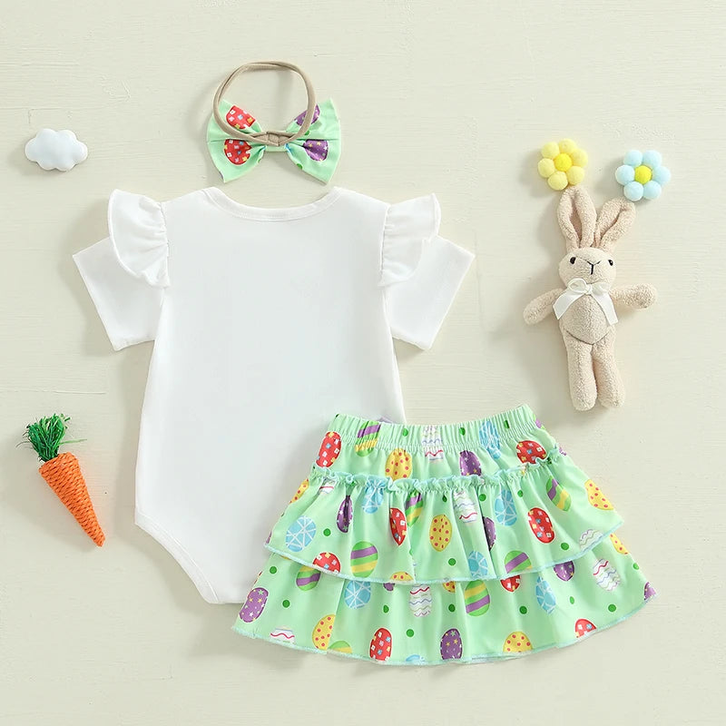 Lioraitiin Baby Girl Easter Outfits Short Sleeve Romper + Tiered