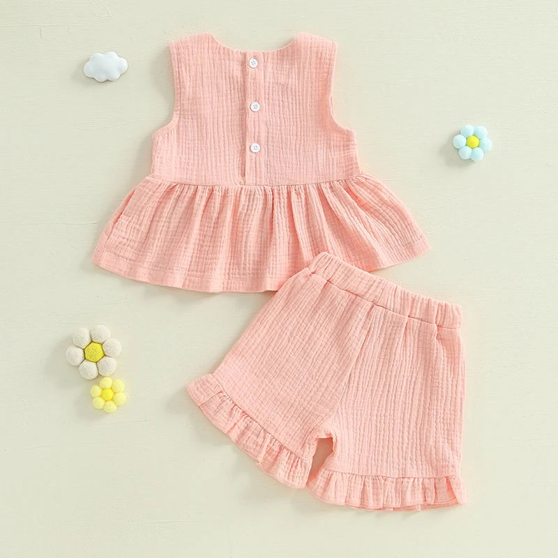 Lioraitiin Toddler Baby Girl Solid Color Bow Round Neck Tank Tops +