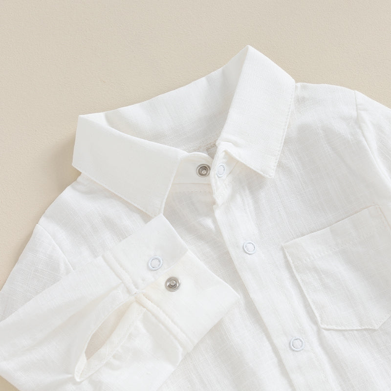 Lioraitiin 0-24M Newborn Baby Boy Cotton Linen Shirt Romper Solid