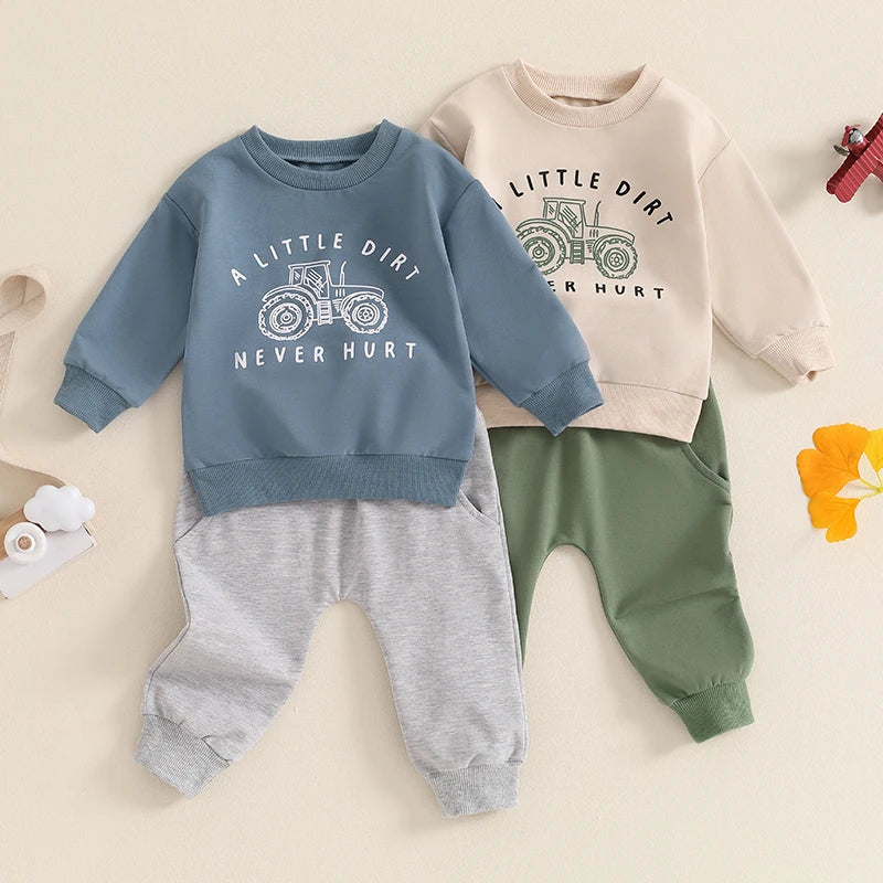 Lioraitiin Baby Boy Outfits Long Sleeve Tractor Letter Print Tops +